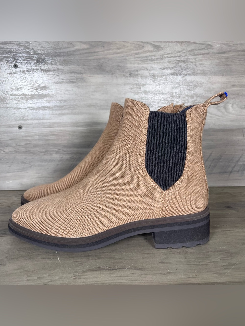 Rothys Womens 7 The Lug Boot Butternut Tan Brown Knit Pull On Boots - Picture 2 of 12
